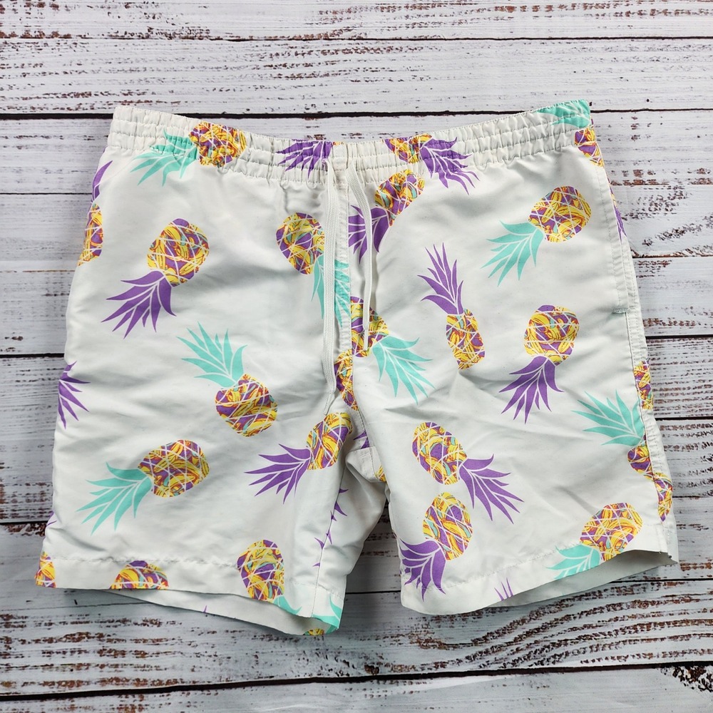 Chubbies Mens Medium Swim Trunks Lined White Pineapple Tropical Graphic Shorts